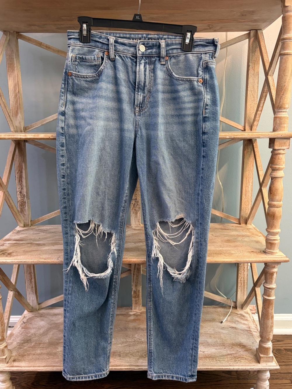 American Eagle Outfitters Distressed Boyfriend Jeans - Light Blue Wash